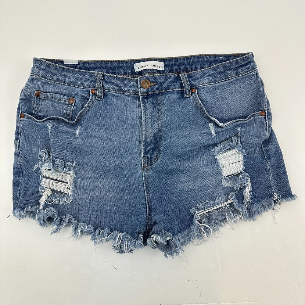 Almost Famous Distressed Raw Hem Women's‎ size 13 Medium Blue Denim Jeans
